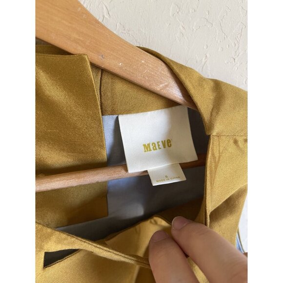 ANTHROPOLOGIE Maeve Chardonnay Sheen Dress 8 Cutout Silk Wool Blend Sleeveless Y - Picture 12 of 12